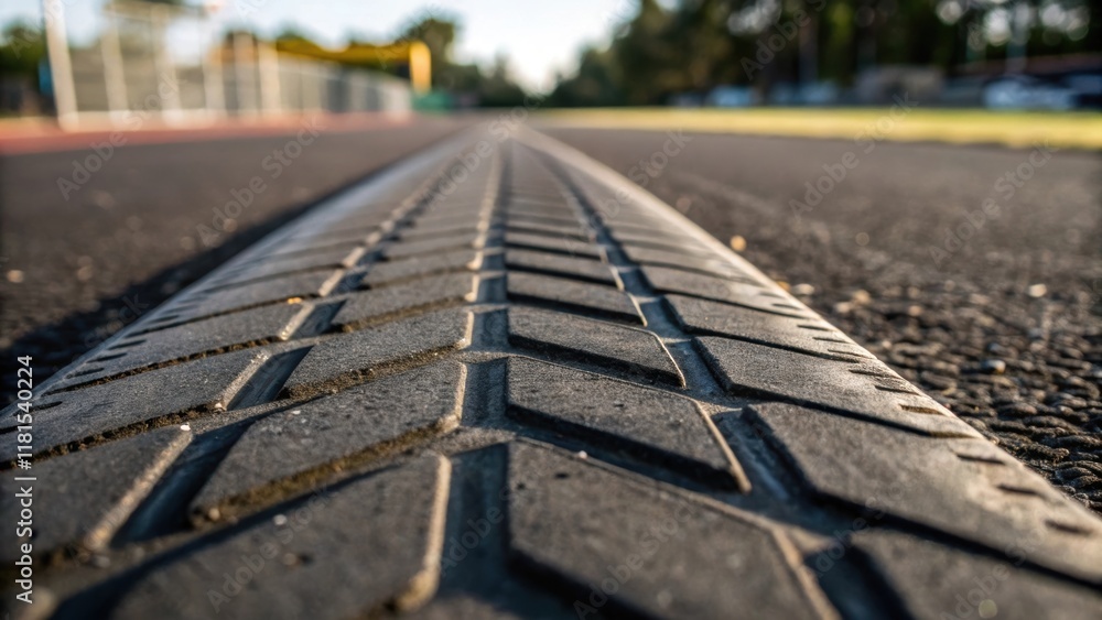 Poster a closeup image focuses on the texture of a rubber lane divider with its grooves designed for enhanc