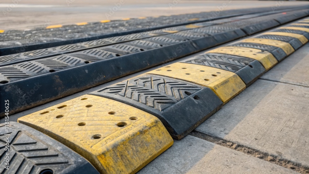 Aufkleber A closeup of a group of rubber road dividers in a staggered arrangement their surfaces displaying various wear patterns from passing vehicles highlighting the practical use and