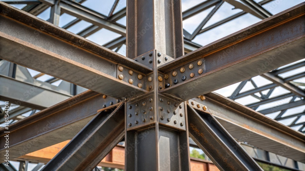 Poster a closeup of a of preassembled steel trusses showcases the meticulous welding and joint details wher