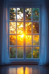 Sunset view through window panes.