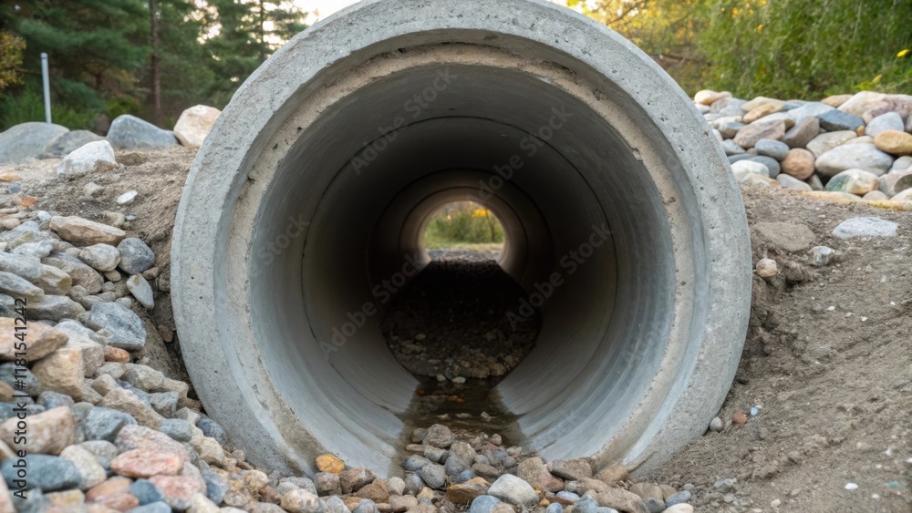 Aufkleber a closeup of a single drainage culvert section reveals the circular opening at one end showcasing th