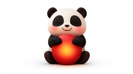 Naklejka premium A cute cartoon panda happily holding a bright red ball.