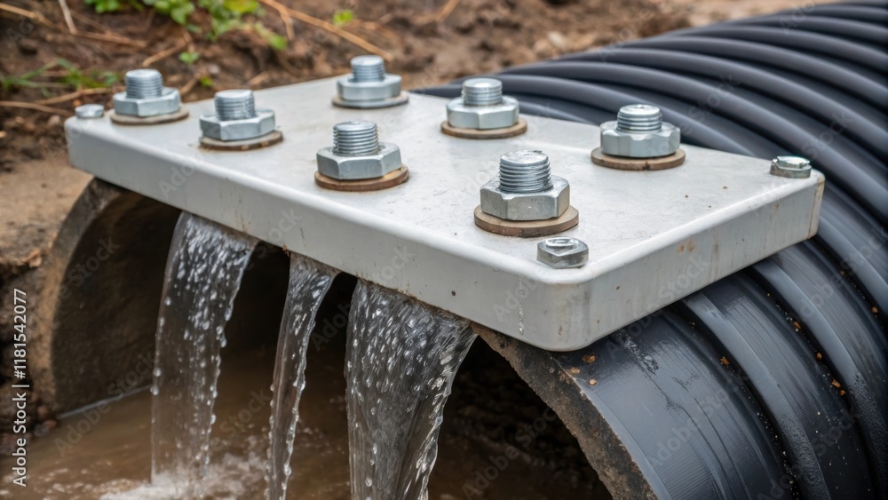 Poster a closeup of the culvert connection points featuring rubber gaskets and stainlesssteel bolts. a stre
