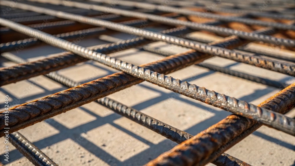 Poster A closeup of the interwoven steel rods showcasing the meticulous craftsmanship involved in their assembly. The deep shadows cast by the crossed grid pattern accentuate the rigidity