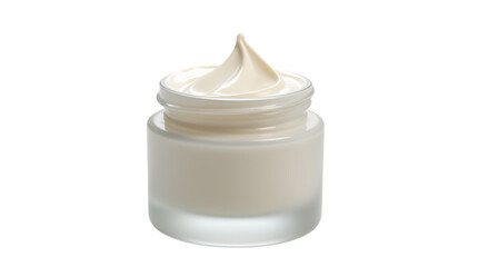 Smooth Cosmetic Cream Presented in a Glass Jar Isolated on a Transparent Background (PNG).