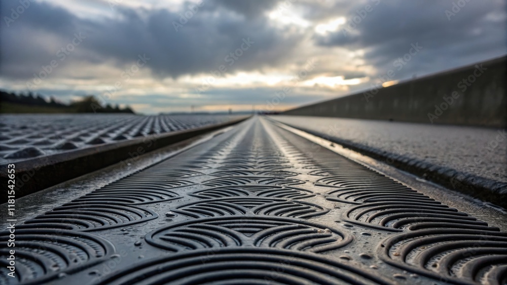 Poster a closeup of the textured surface of a drainage channel revealing intricate patterns of grooves and 