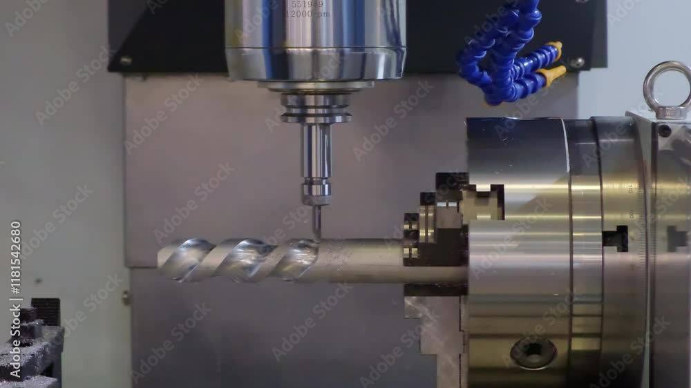 Poster the milling process on cnc milling machine. the metal working concept on the milling machine.