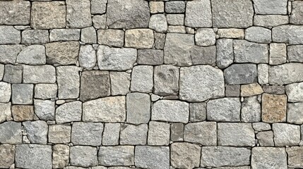 Seamless Texture of Rustic Grey and Beige Stone Wall Dry Stack Masonry Background