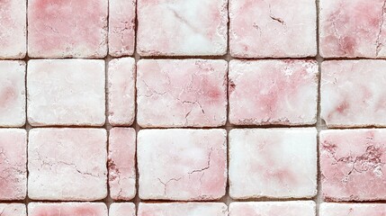 Pink and White Marble Tile Texture Background Close Up Square Mosaic Pattern