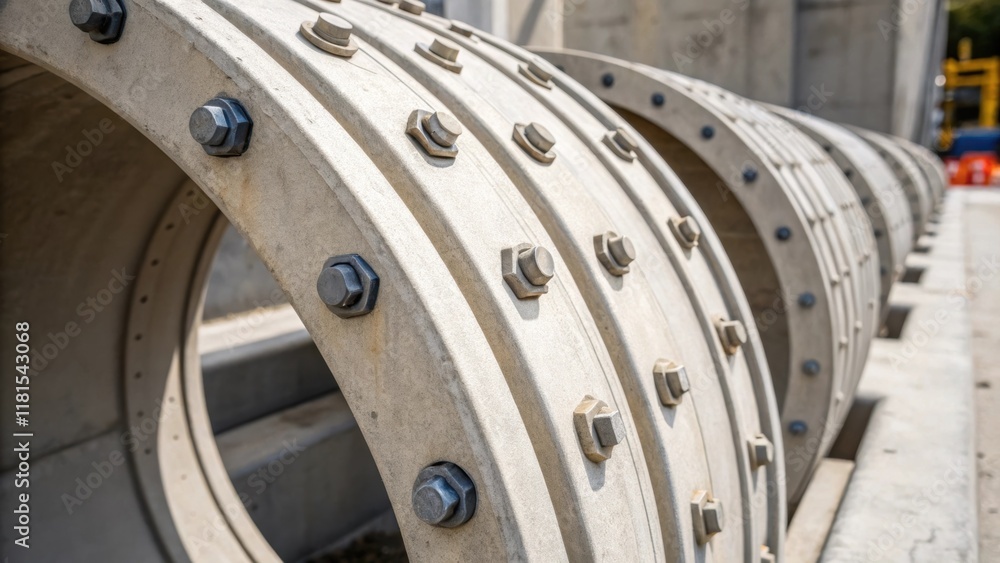 Poster A closeup shot focuses on the connection points of two adjacent precast tunnel rings where the meticulous engineering is evident. The welldefined grooves and bolts illustrate how