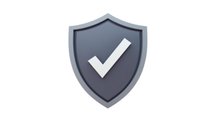 Shield with Check Mark Representing Security and Guarantee Isolated on a Transparent Background (PNG).