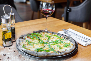 delicious vegetarian pizza with arugula