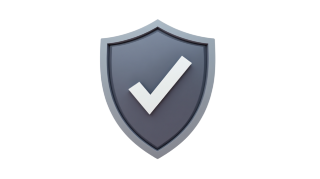 Shield with Check Mark Representing Security and Guarantee Isolated on a Transparent Background (PNG).