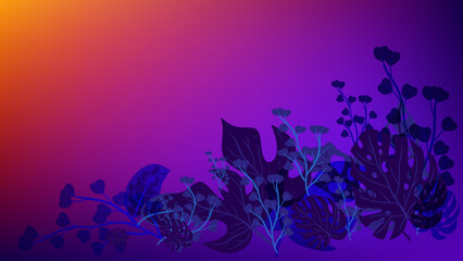 Leaves shadow with purple and yellow gradient mesh abstract background