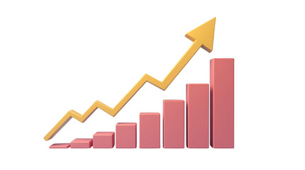 Data Analyzing Bar Graph with Upward Arrow Representing Business Growth Isolated on a Transparent Background (PNG).