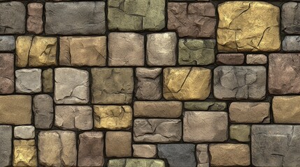 Seamless Rustic Stone Wall Texture Brown Beige Gray Stones Masonry Background