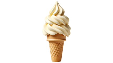Creamy Vanilla Ice Cream Cone with a Crisp Cone Isolated on a Transparent Background (PNG).