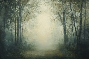 Obraz premium Ethereal Forest Path with Misty Light, Moody Fine Art Painting.