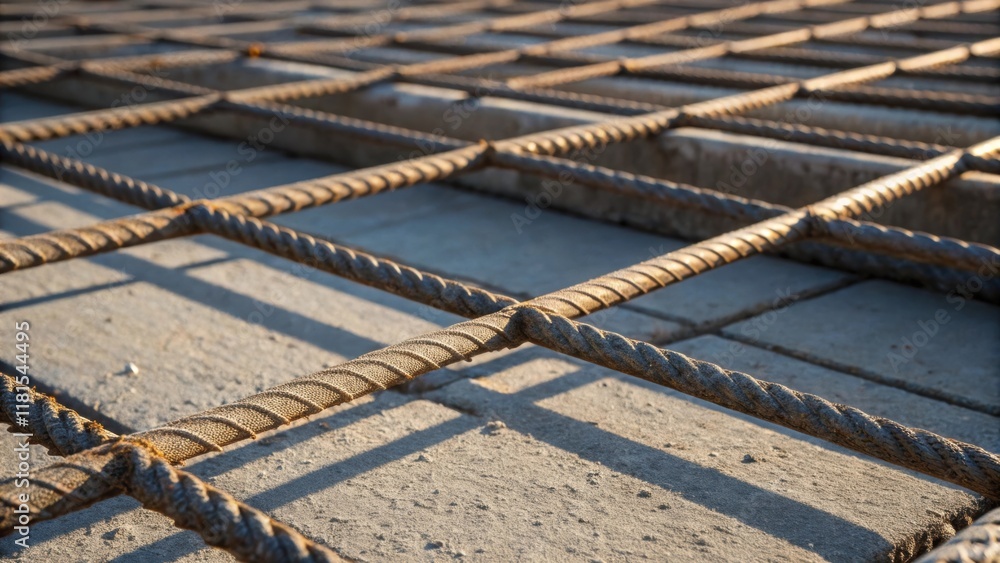 Aufkleber A close view of the intersection points where steel wire strands cross within the mesh panels forming an organic geometric pattern. Light casts delicate shadows that emphasize the