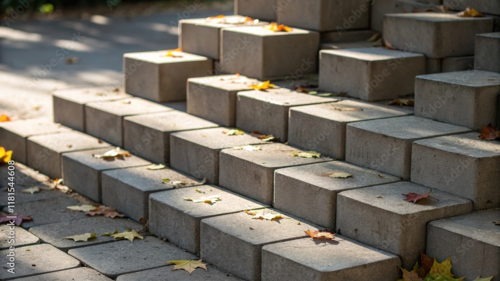 Aufkleber A collection of staggered pavers partially stacked creates a visually dynamic composition. The interplay of light and shadow accentuates the threedimensional quality of each piece