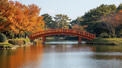 Serene Autumnal Reflection: A Japanese Garden Bridge