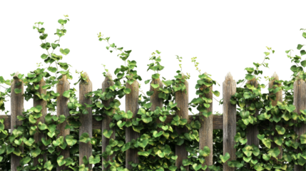 Rustic Wooden Fence Overgrown with Lush Green Ivy: Seamless Text