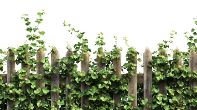 Rustic Wooden Fence Overgrown with Lush Green Ivy: Seamless Text