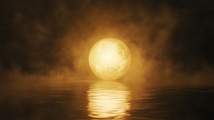 Obraz premium Golden Orb Glowing in Misty Waters, Surreal Scene.