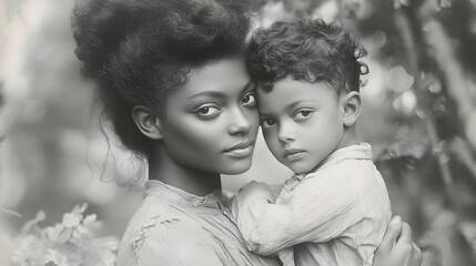 Mother Embraces Child Tenderly in Monochrome