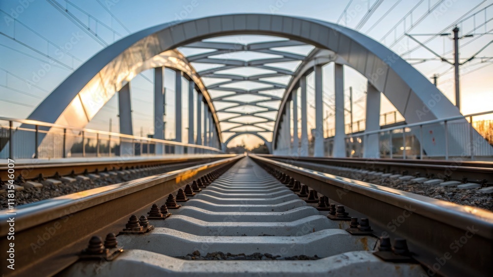 Aufkleber a detailed shot capturing the curved truss arching gracefully above the rail tracks its polished sur