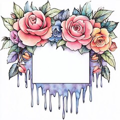 Vibrant Watercolor Rose Illustration: Delicate Floral Frame Design. AI Generated