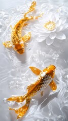 Naklejka premium Traditional Chinese 3D Pond and Koi Poster Background