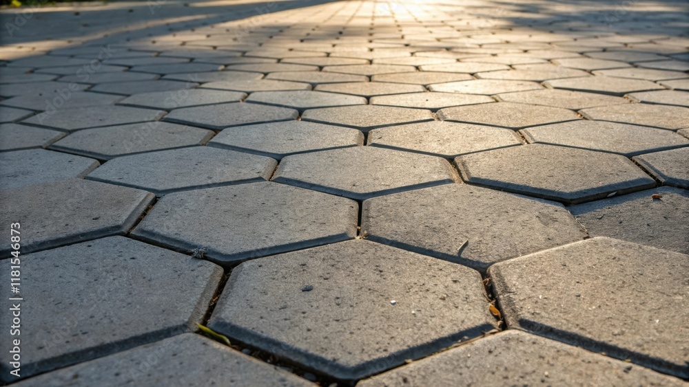 Poster A detailed view highlighting the rich interplay of light and shade across a series of hexagonal pavers their smooth edges contrasting against the occasional chipped corner creating