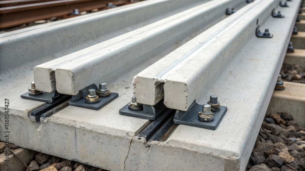 Aufkleber A detailed view of the connection points between two massive precast sections with metal dowels and brackets prominently displayed. The rough edges of the concrete contrast sharply