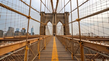 A diagonal view of the scaffolding as it sweeps towards the bridges planned entry point showcasing the intricate lattice of supports and the textured surfaces of wood and steel.
