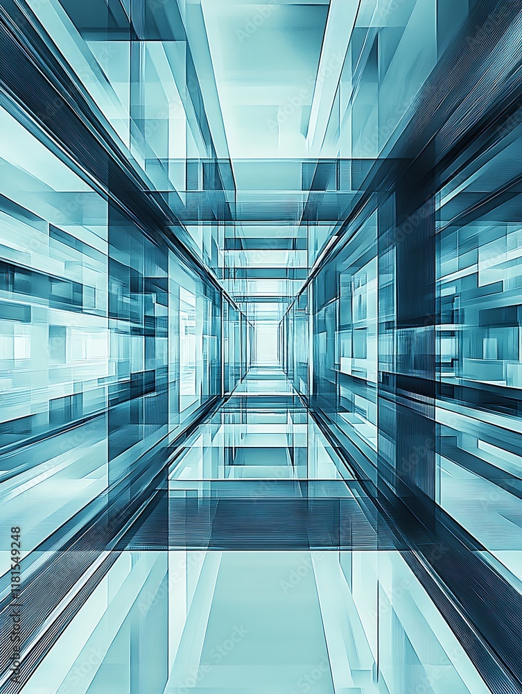 Aufkleber Futuristic Blue Geometric Abstract Background With Symmetrical Design and Transparent Layers : Generative AI