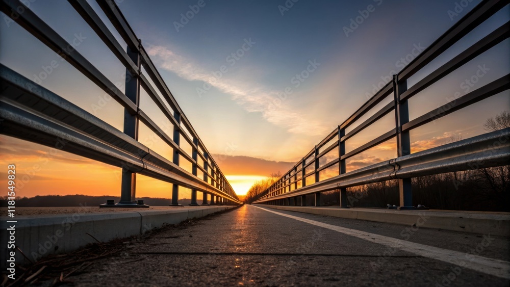 Aufkleber a lole shot emphasizes the height and strength of the guardrails framing them against the sky at dus