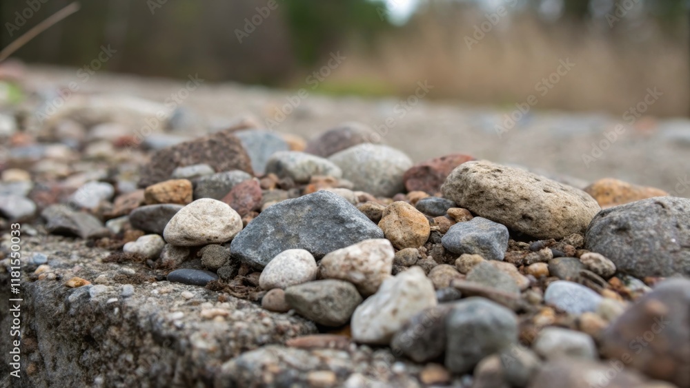 Aufkleber A macro image capturing the process of layering with fresh gravel sitting atop an older weathered base. The transition from larger stones to finer debris creates a visual gradient