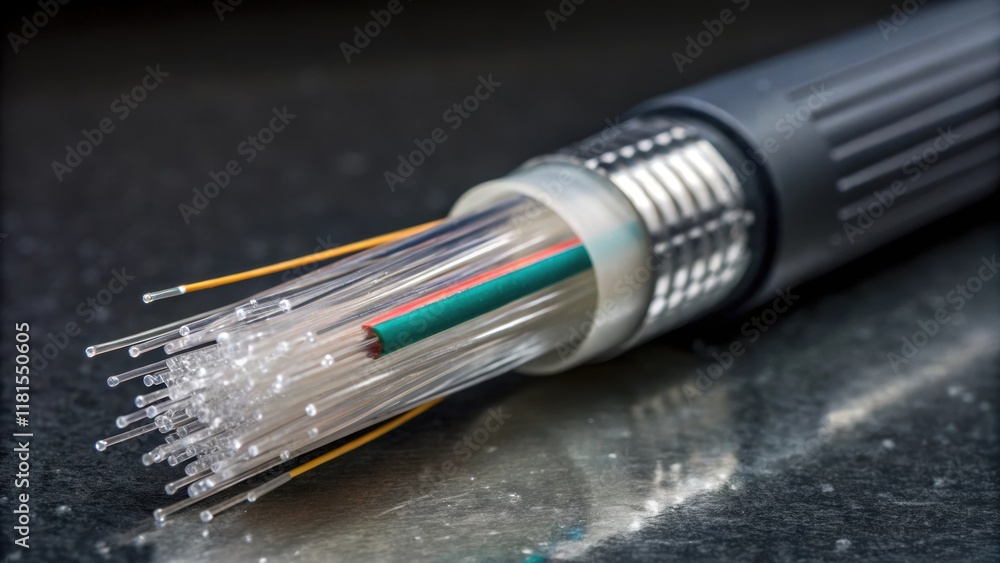 Poster a macro shot captures the intricate details of a fiber optic cable splice showcasing the delicate st