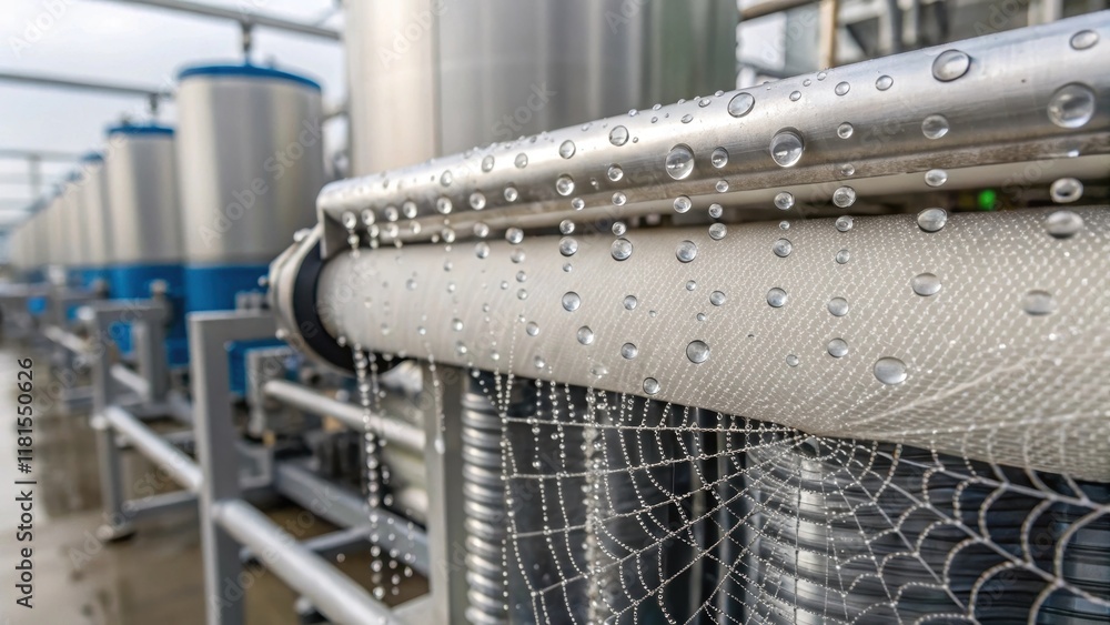 Poster A macro photograph of the advanced membrane filtration technology used within the unit. Fine fibers create a weblike structure designed to catch microscopic contaminants. Water