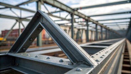 Fototapeta premium A macro shot focuses on the sharp edges of a single steel truss capturing the smoothness of its surface and the slight imperfections that tell the story of its fabrication. The