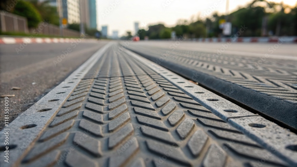 Aufkleber a macro shot highlights the textured surface of the bike lane divider designed with ridges for enhan
