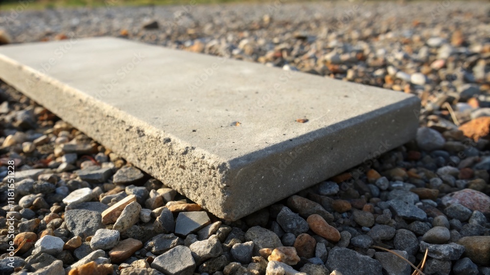 Aufkleber a macro shot of a single pre concrete slab lying on a bed of gravel the small stones glistening unde
