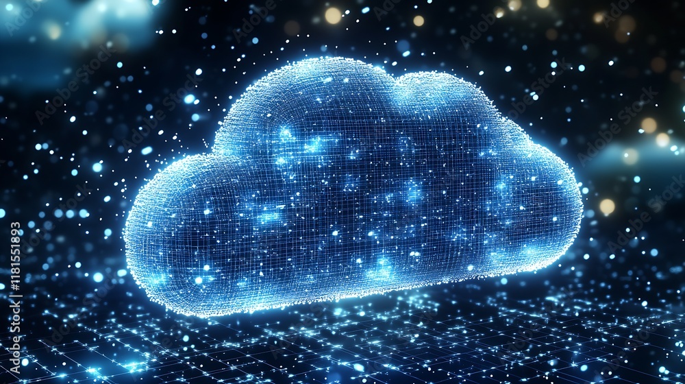 Leinwandbilder Digital Cloud Made of Light Points Representing Advanced Virtual Technology and Data Storage : Generative AI