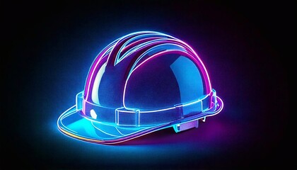 Construction helmet glowing in neon colors against a dark background for striking visual appeal