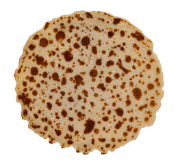 Top view from round pancake. Isolated cutout on a transparent background.