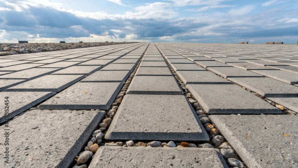 Aufkleber An aerial perspective captures a grid of interlocking concrete slabs their uniform size creating a rhythmic pattern. Each slab features a unique blend of aggregate materials from