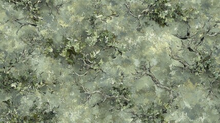 Seamless Green Woodland Camo Pattern Branches Leaves and Artistic Texture for Fabric Design