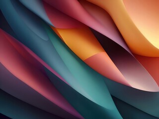 Abstract image of flowing, colorful shapes in shades of orange, pink, purple, teal and blue