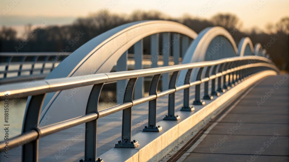 Aufkleber An artistic angle featuring the outline of modular bridge sections against a blurred backdrop capturing the interplay of light and shadow. The image focuses on the curved edges and